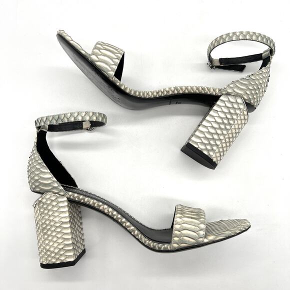 ALEXANDER WANG Abby Snakeskin Tilt Heel Sandal 37.5 Cream Gray Ankle Strap - Picture 6 of 12